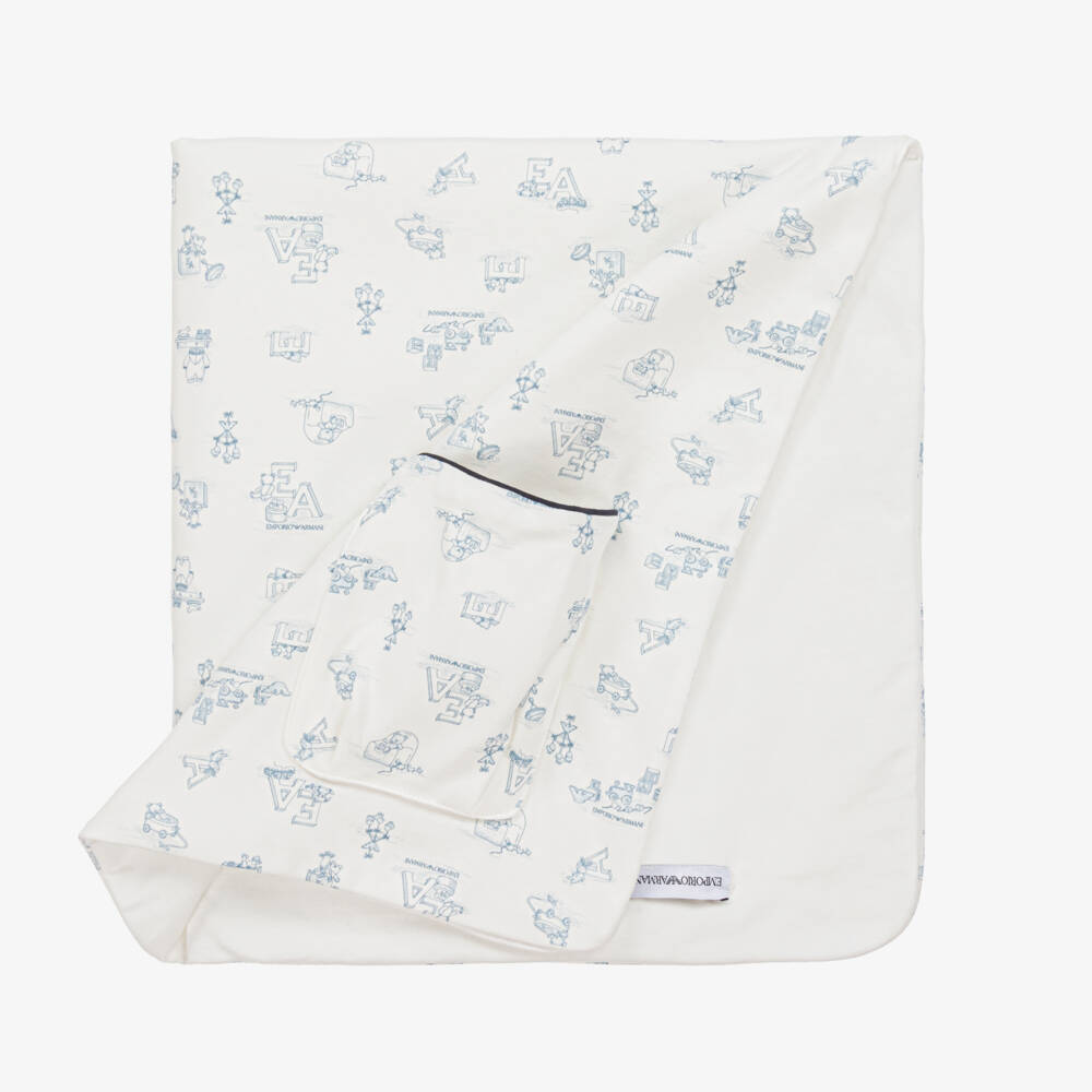 Emporio Armani-Boys Blue Cotton Comfort Blanket | Childrensalon Outlet
