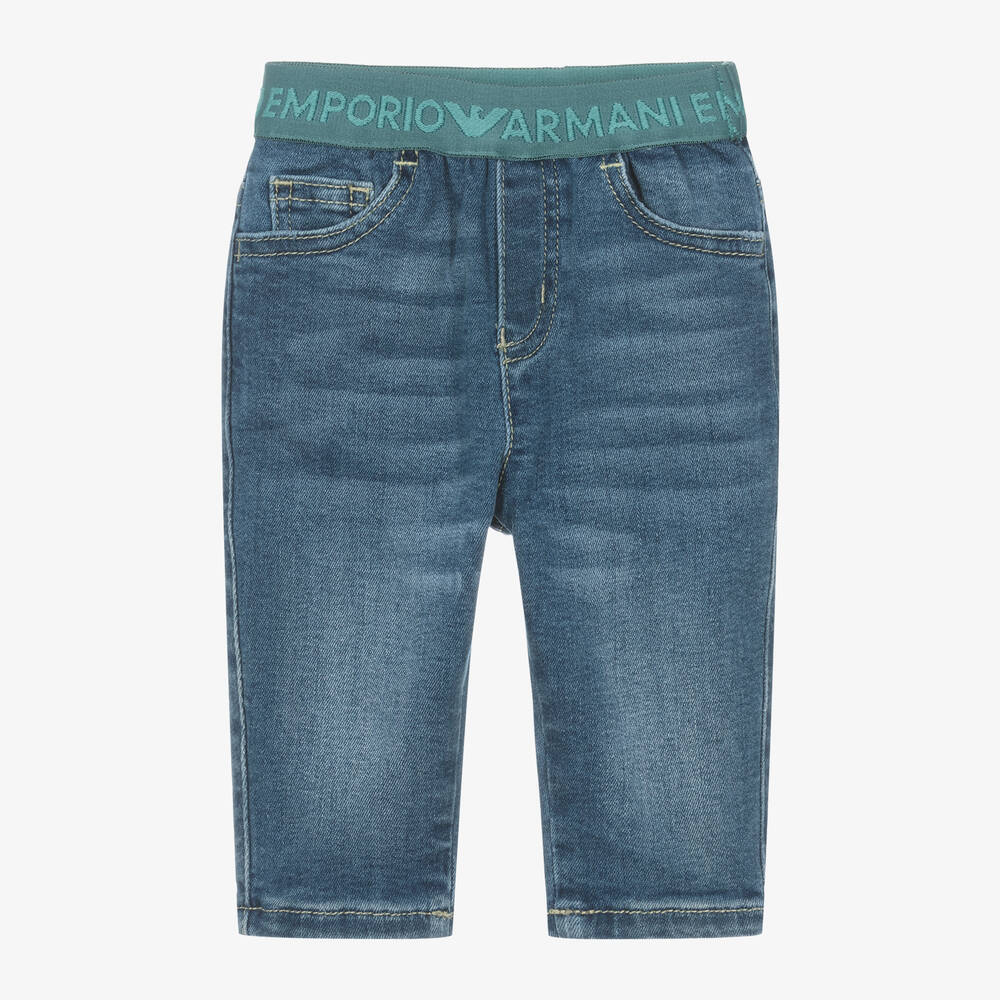 Emporio Armani-Boys Blue Cotton Denim-Look Jeans | Childrensalon Outlet