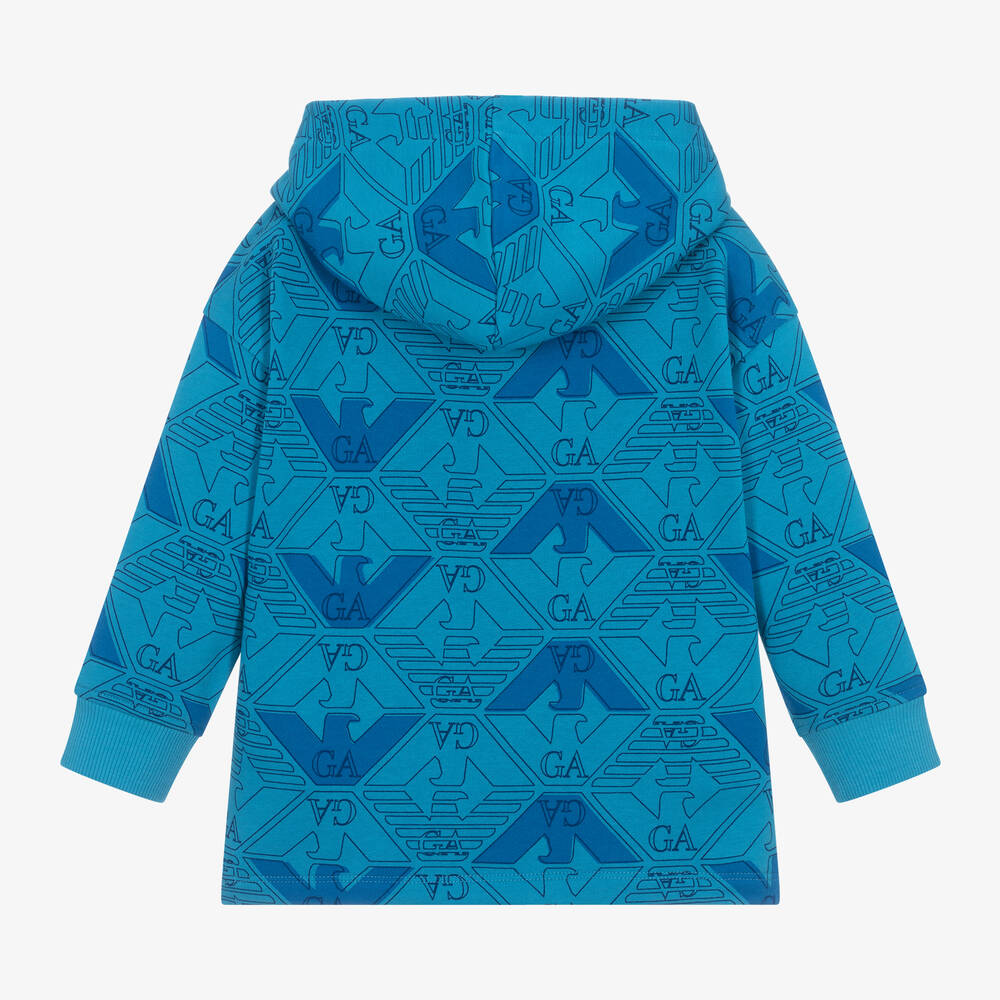 Emporio Armani Boys Blue Cotton Eagle Logo Hoodie Childrensalon Outlet