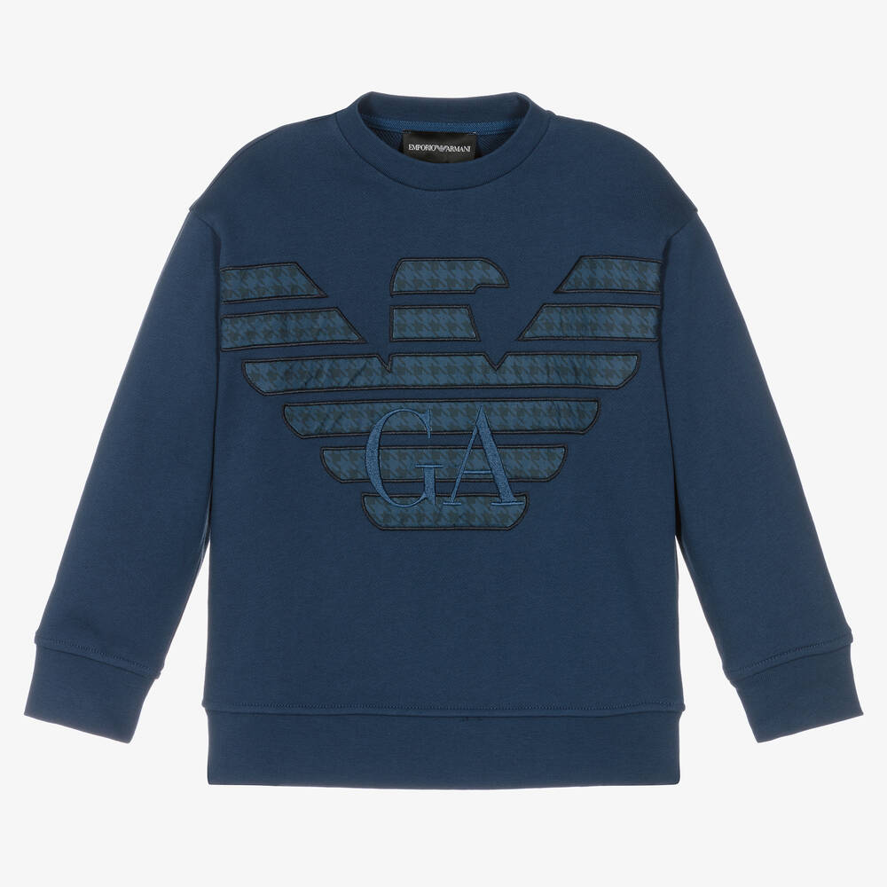 Emporio Armani - Boys Blue Cotton Eagle Logo Sweatshirt | Childrensalon