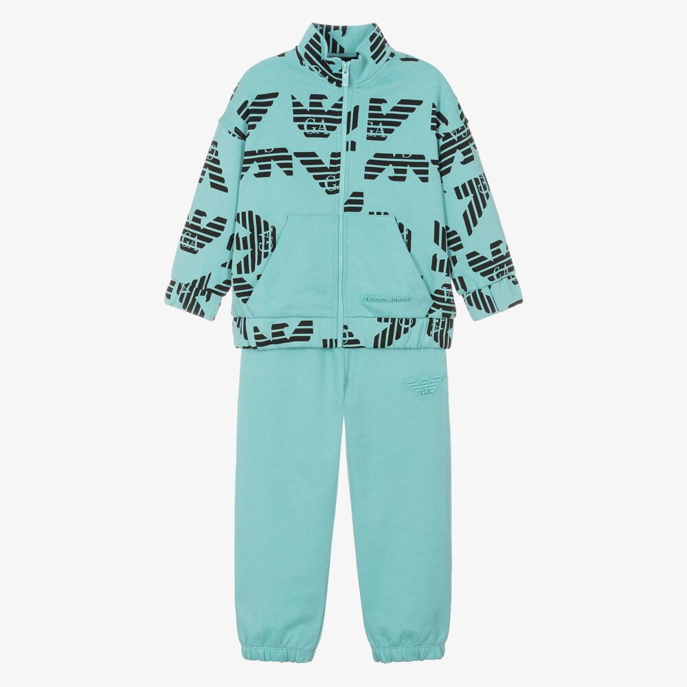 Emporio Armani - Survêtement bleu en coton aigles | Childrensalon