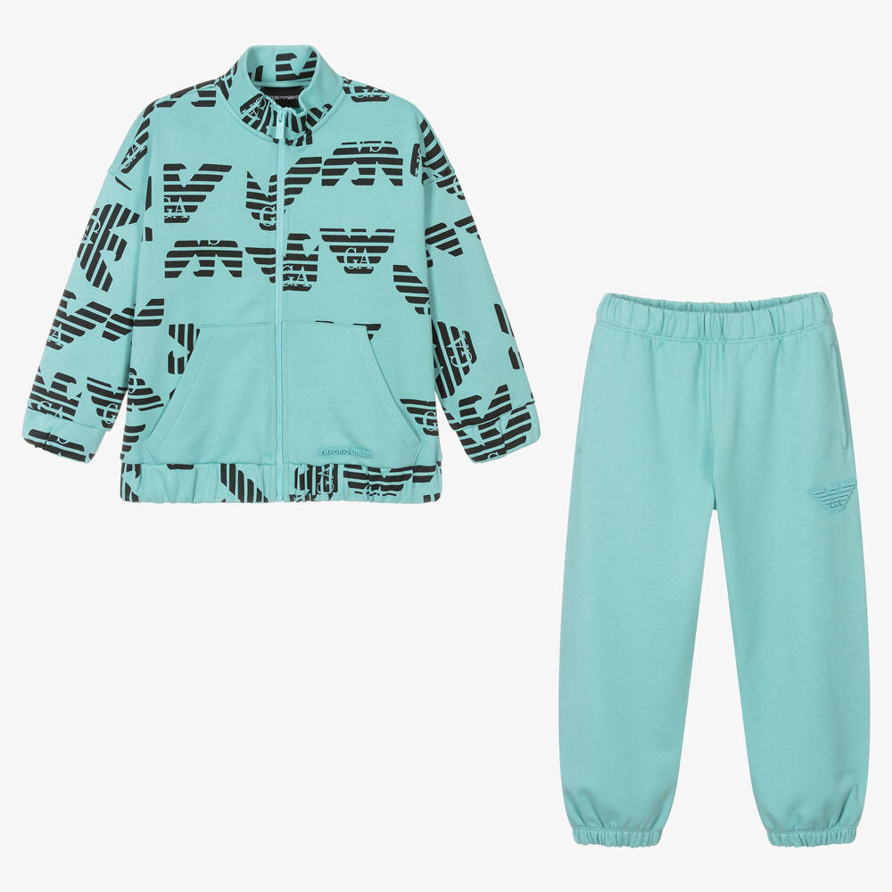 Emporio Armani-Boys Blue Cotton Eagle Logo Tracksuit | Childrensalon Outlet