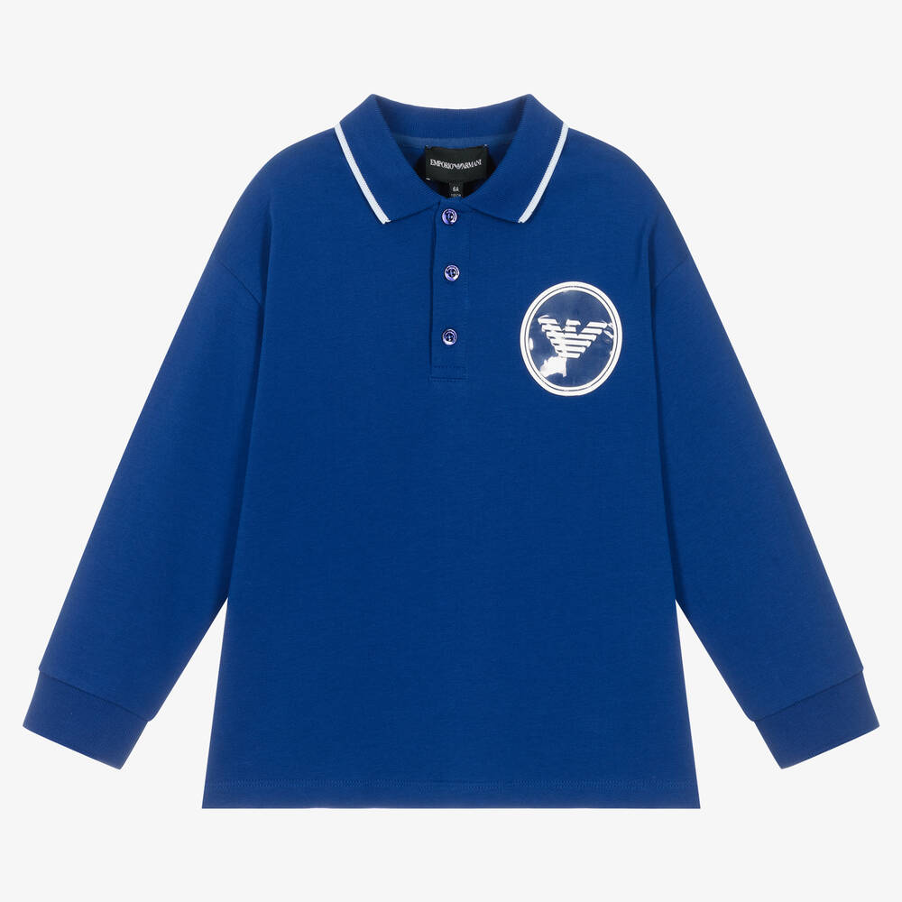 Emporio Armani - Polo bleu en coton Eagle Garçon | Childrensalon