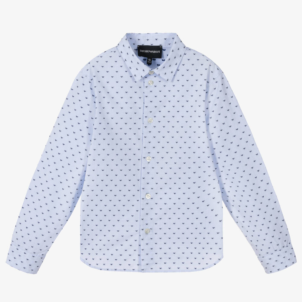Emporio Armani - قميص قطن بوبلين لون أزرق فاتح للأولاد | Childrensalon