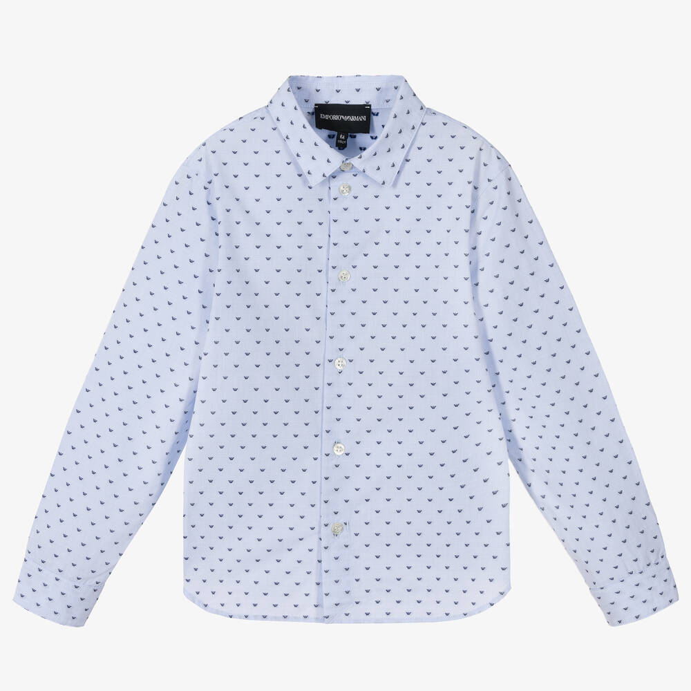 Emporio Armani - Chemise bleue en coton aigle garçon | Childrensalon