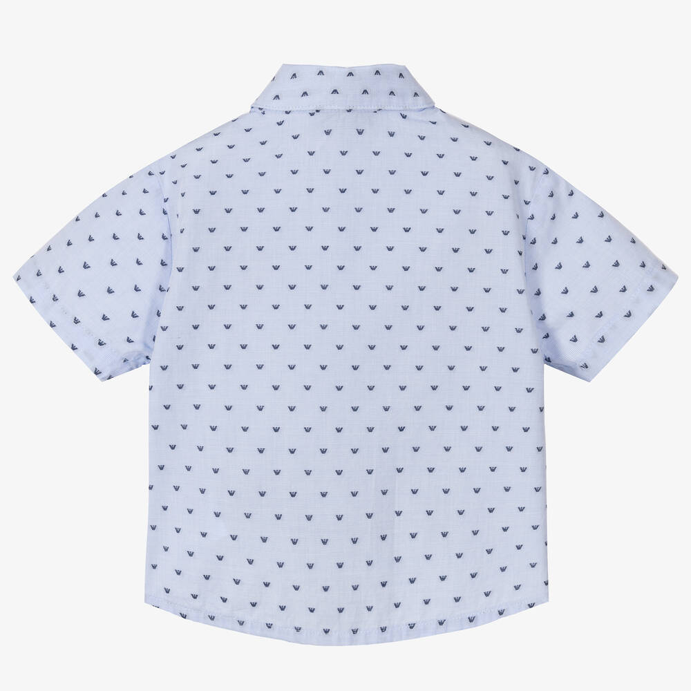 إمبوريو أرماني-قميص أطفال ولادي قطن بوبلين لون أزرق فاتح | Childrensalon Outlet