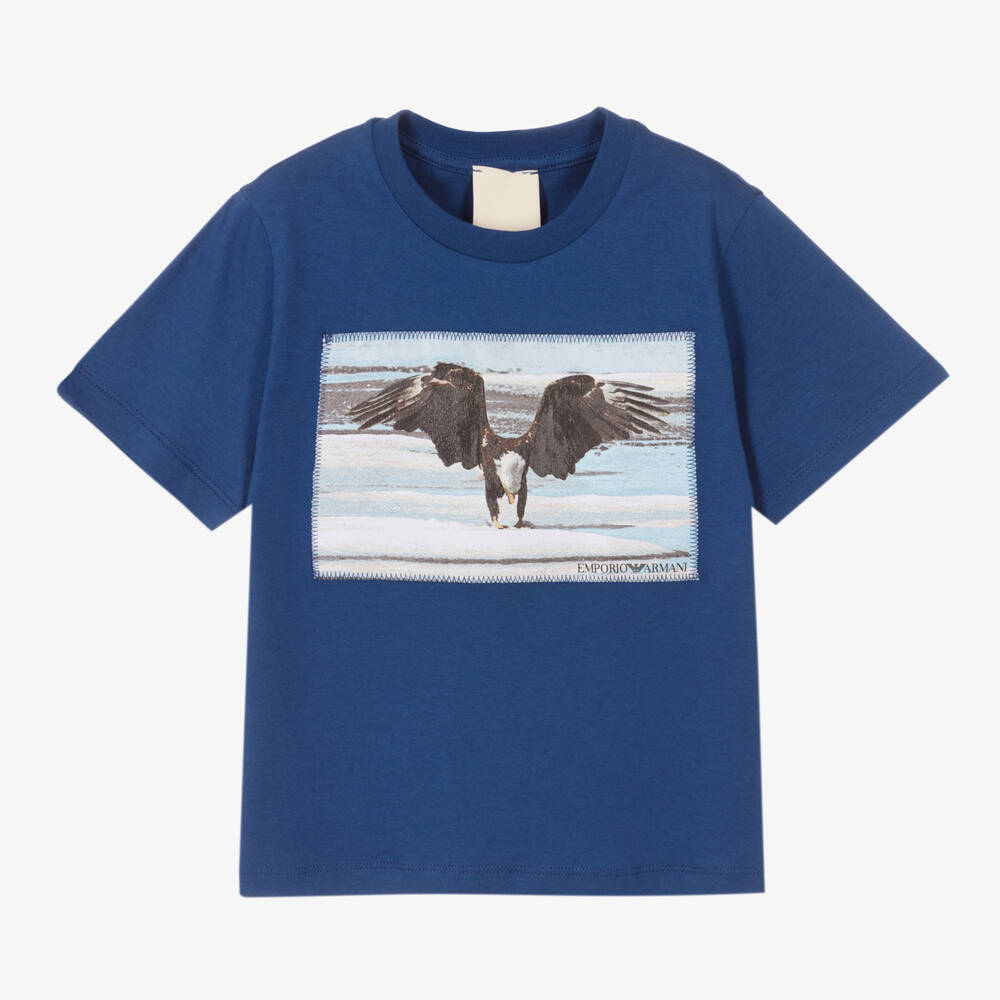 Emporio Armani - Boys Blue Cotton Eagle T-Shirt | Childrensalon