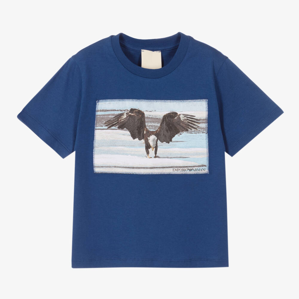 Emporio Armani-تيشيرت قطن عضوي لون أزرق للأولاد | Childrensalon Outlet