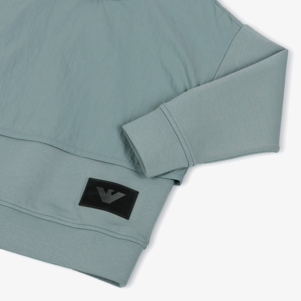 Emporio Armani-Boys Blue Cotton Hoodie with Lenticular Eagle Logo | Childrensalon Outlet