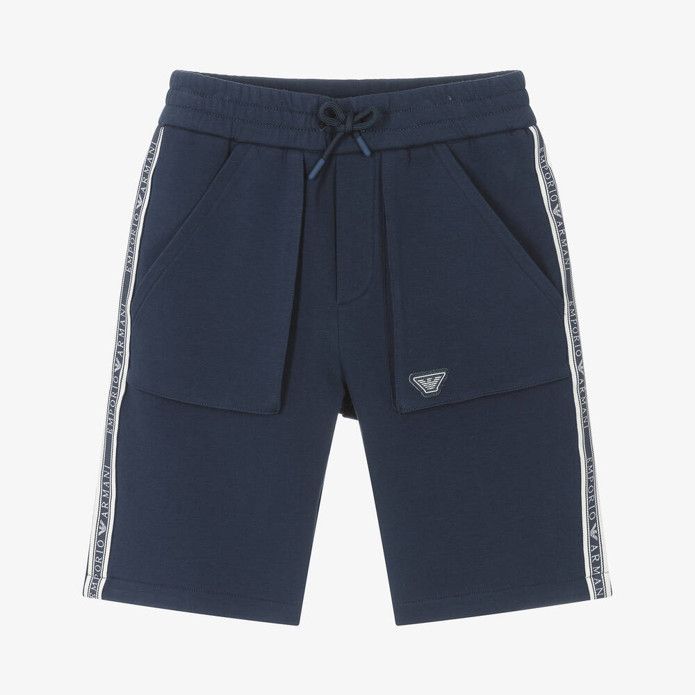 Emporio Armani Boys Blue Cotton Jersey Bermuda Shorts Childrensalon Outlet