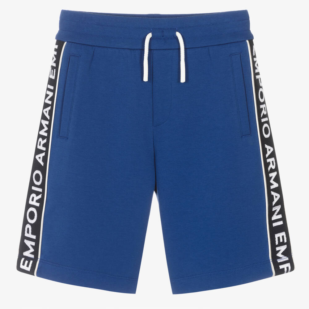 Emporio Armani - Boys Blue Cotton Jersey Logo Shorts | Childrensalon