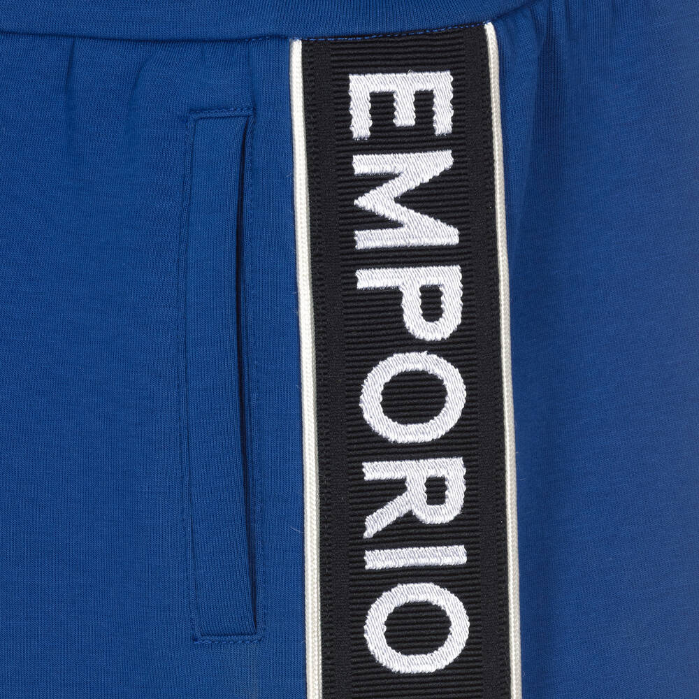 Emporio Armani-Boys Blue Cotton Jersey Logo Shorts | Childrensalon Outlet