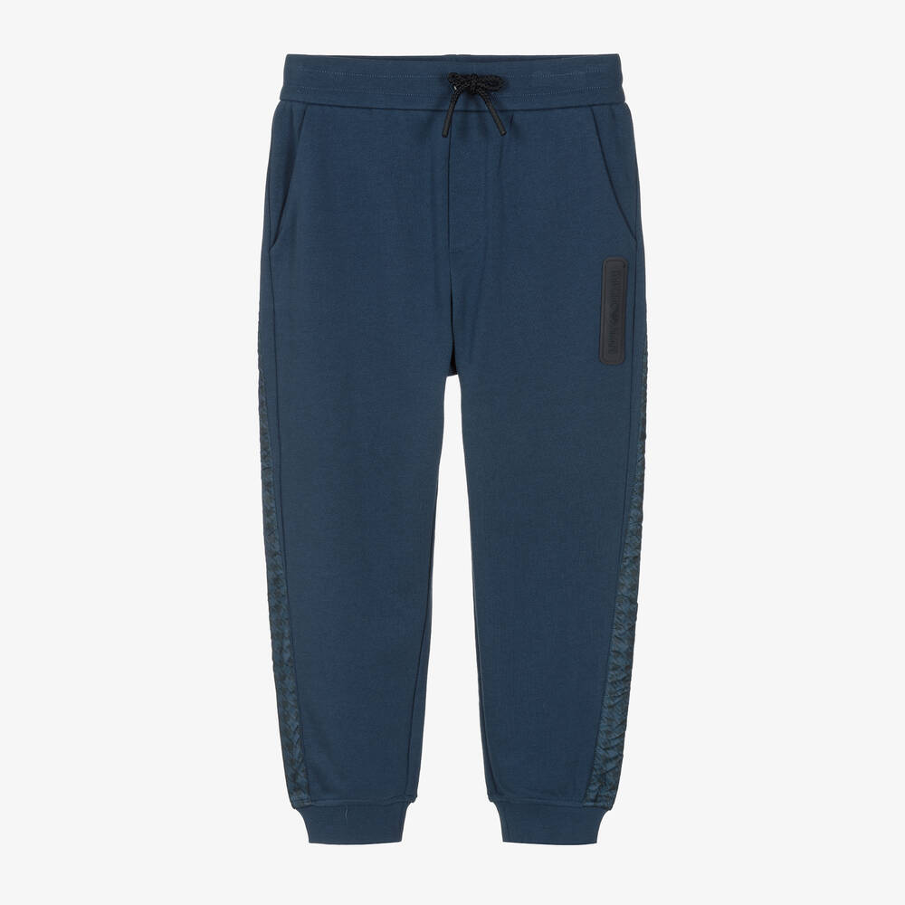 Emporio Armani-Boys Blue Cotton Joggers | Childrensalon Outlet