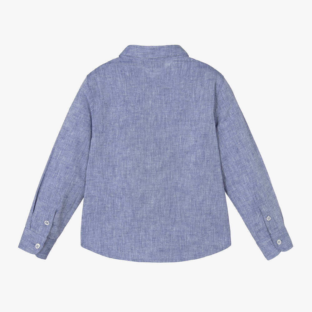 Emporio Armani-Boys Blue Cotton & Linen Shirt | Childrensalon Outlet