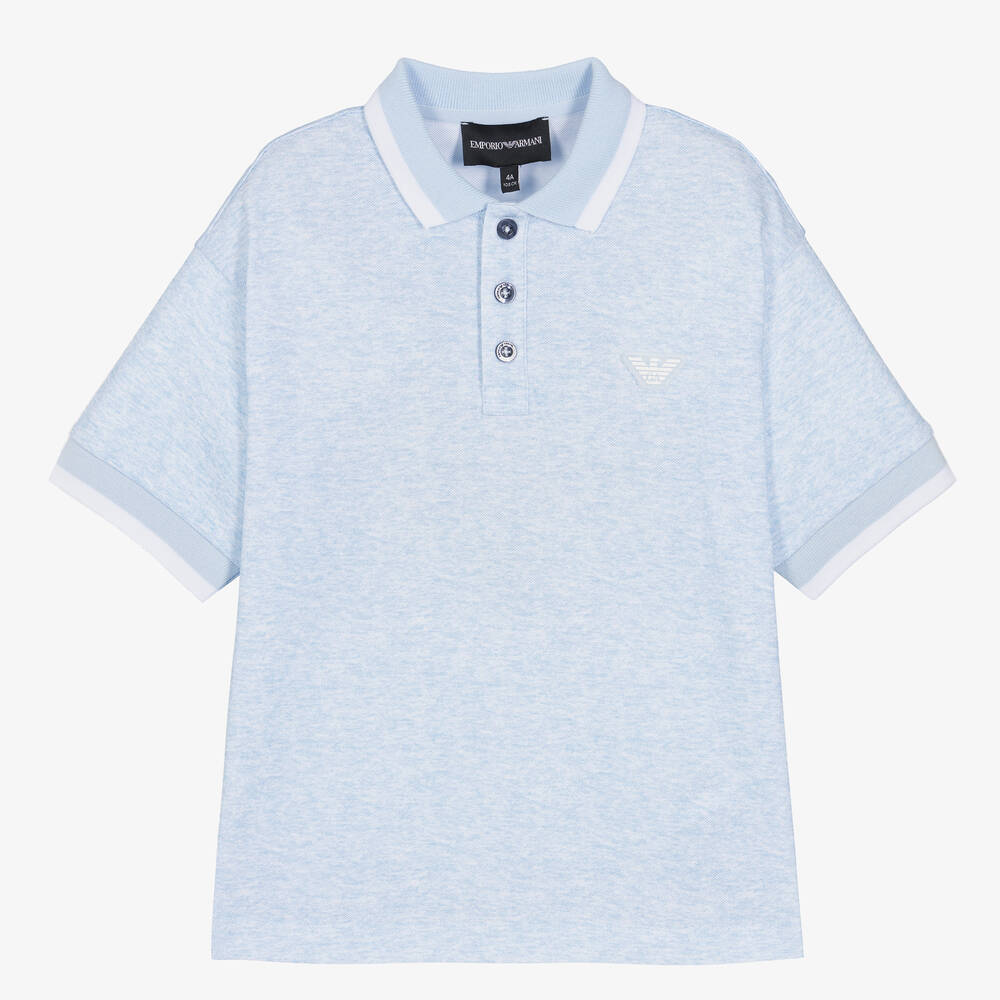 Emporio Armani - Boys Blue Cotton Logo Polo Shirt | Childrensalon