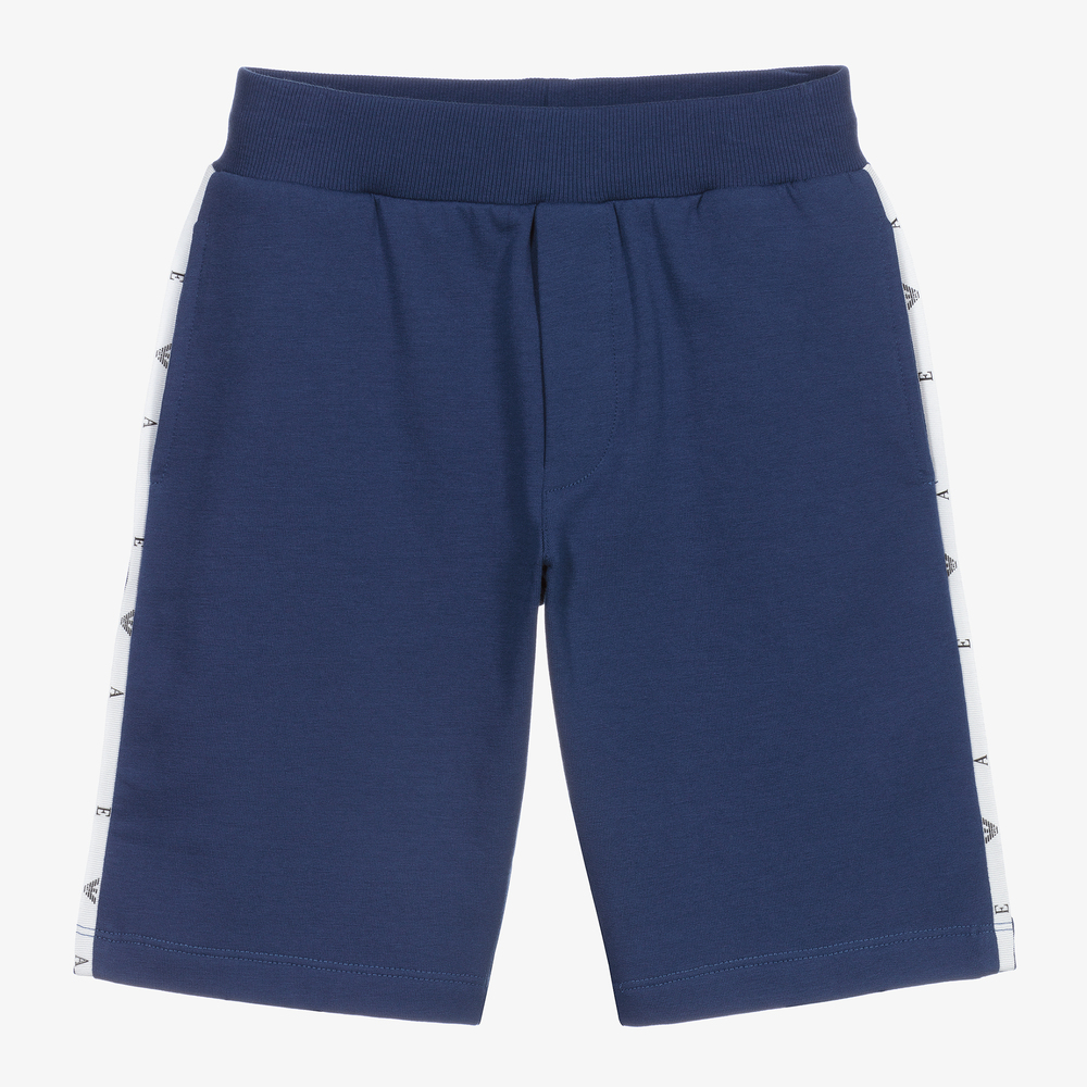 Emporio Armani - Boys Blue Cotton Logo Shorts | Childrensalon
