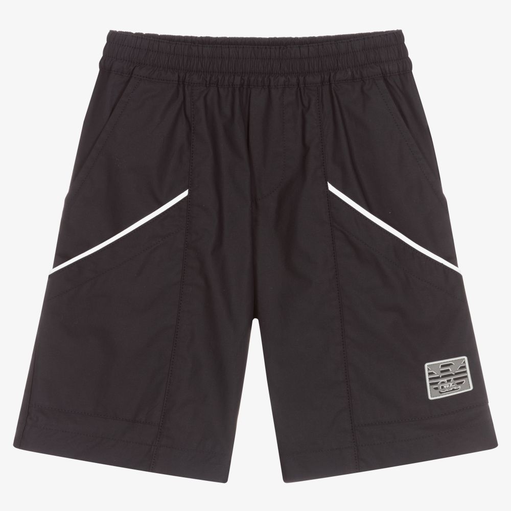 Emporio Armani - Boys Blue Cotton Logo Shorts | Childrensalon