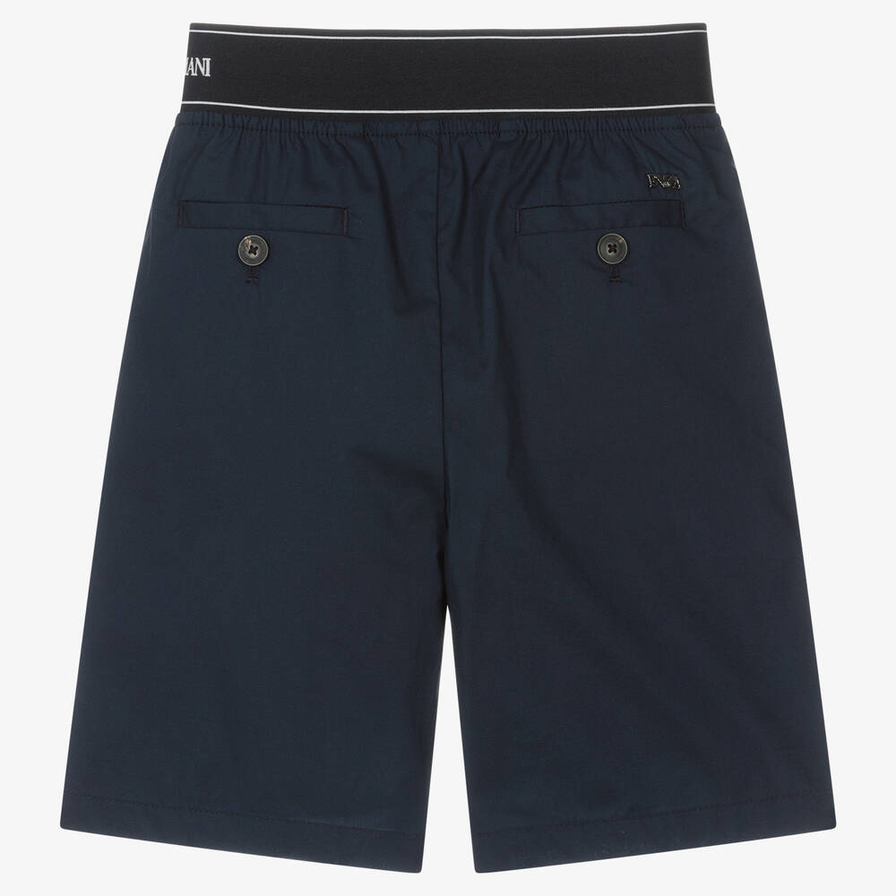Emporio Armani-Boys Blue Cotton Logo Shorts | Childrensalon Outlet