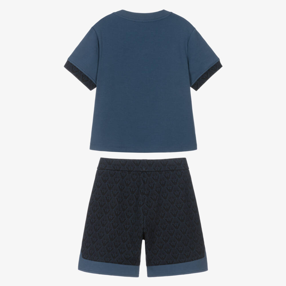 Emporio Armani-Boys Blue Cotton Logo Shorts Ensemble | Childrensalon Outlet