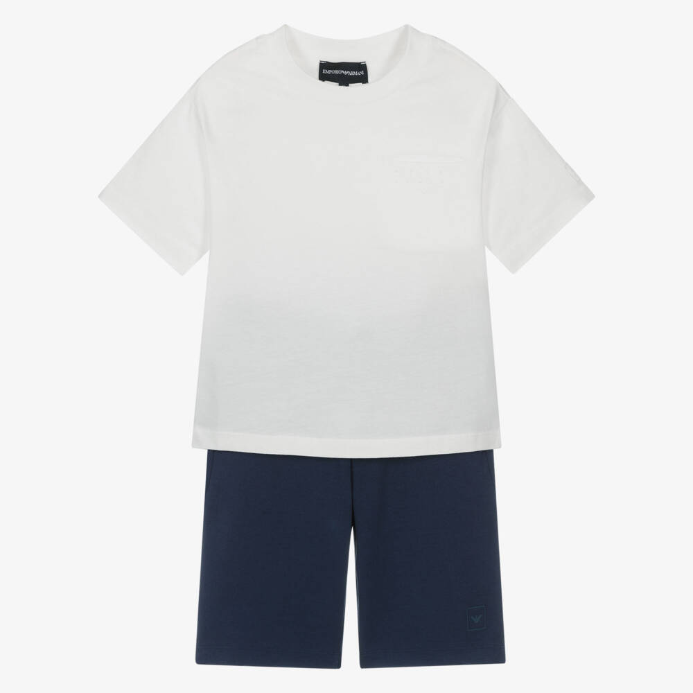 Emporio Armani-Boys Blue Cotton Logo Shorts Set | Childrensalon Outlet