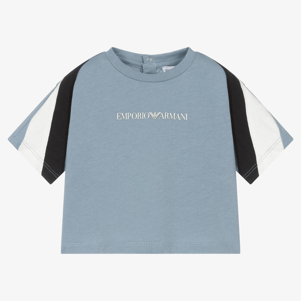 Emporio Armani-تيشيرت أطفال ولادي قطن لون أزرق | Childrensalon Outlet