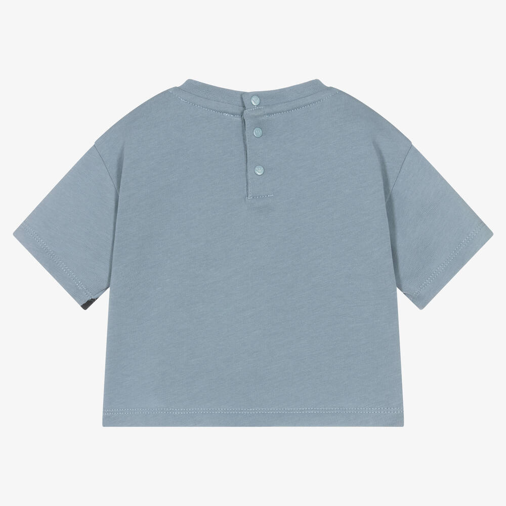 Emporio Armani-Boys Blue Cotton Logo T-Shirt | Childrensalon Outlet