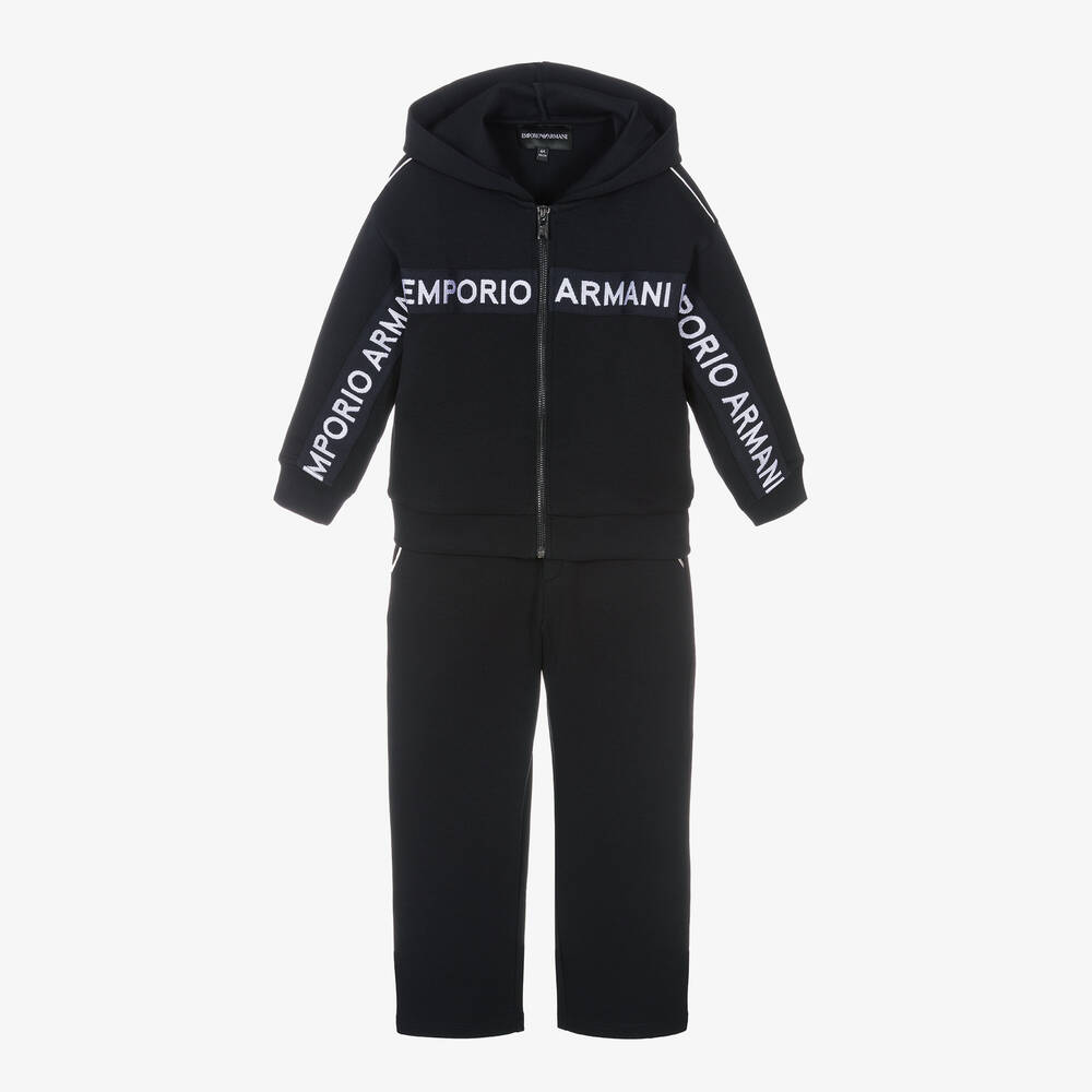 Emporio Armani - Boys Blue Cotton Logo Tape Tracksuit | Childrensalon