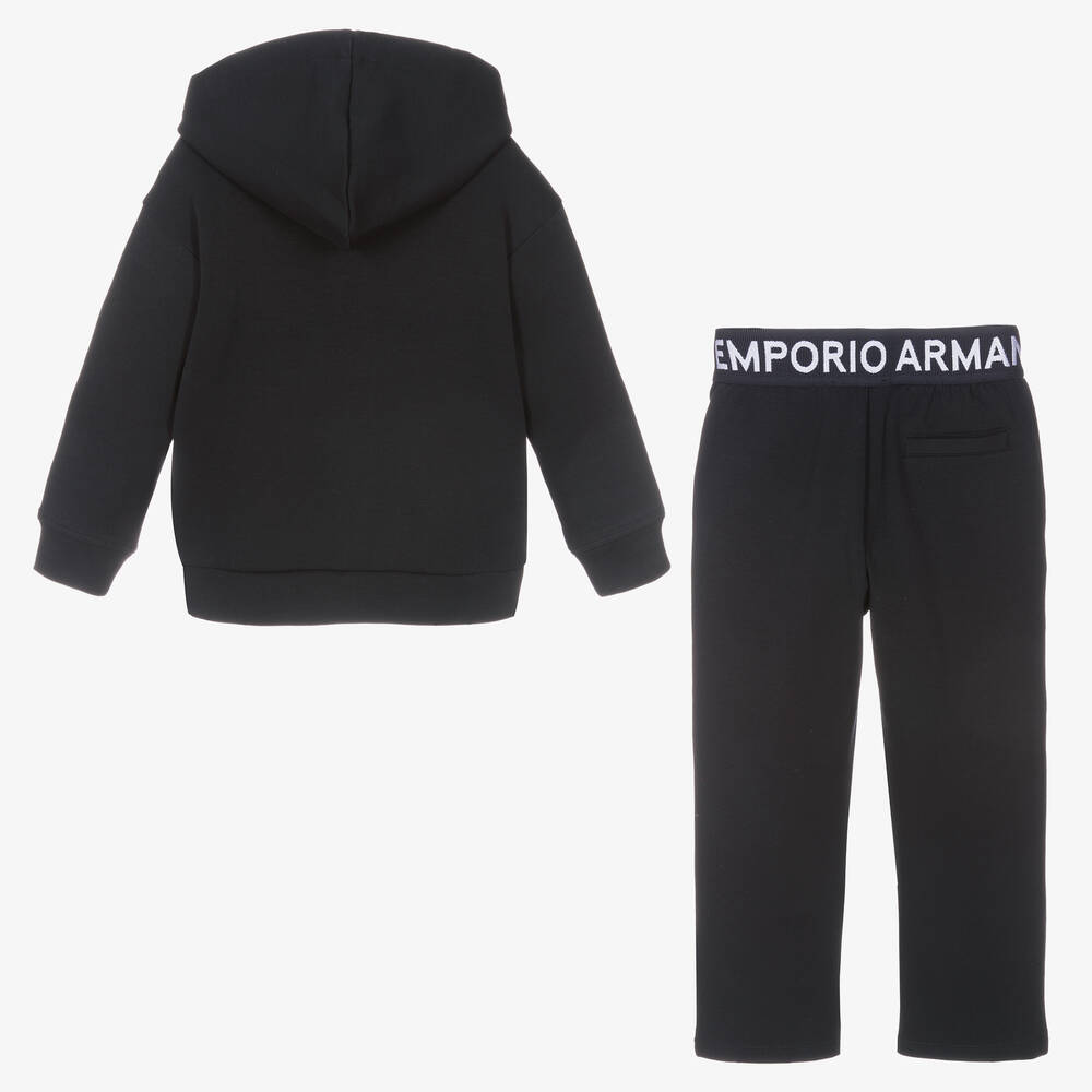 Emporio Armani-Boys Blue Cotton Logo Tape Tracksuit | Childrensalon Outlet