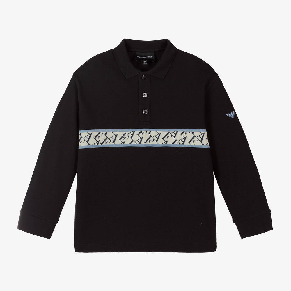 Emporio Armani - Boys Blue Cotton Polo Shirt | Childrensalon