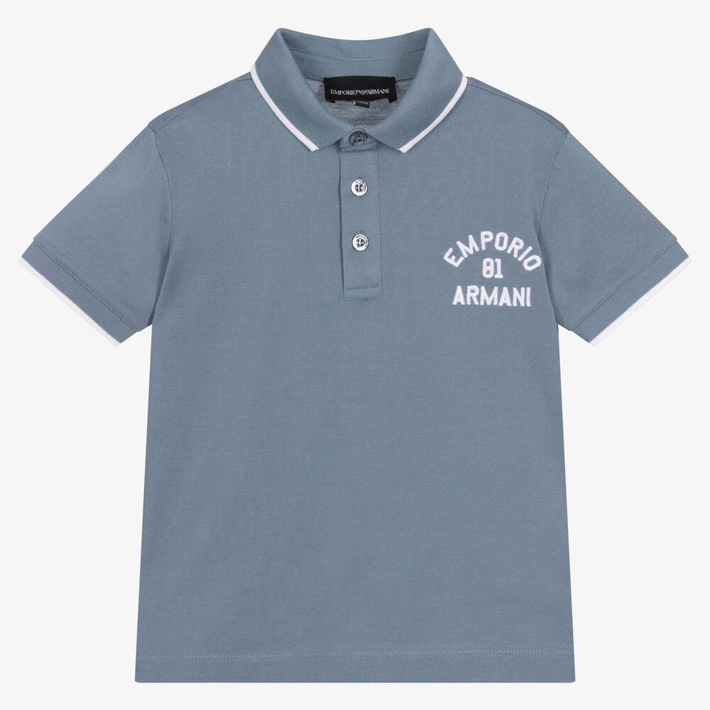 Emporio Armani - Голубая хлопковая рубашка поло для мальчиков | Childrensalon