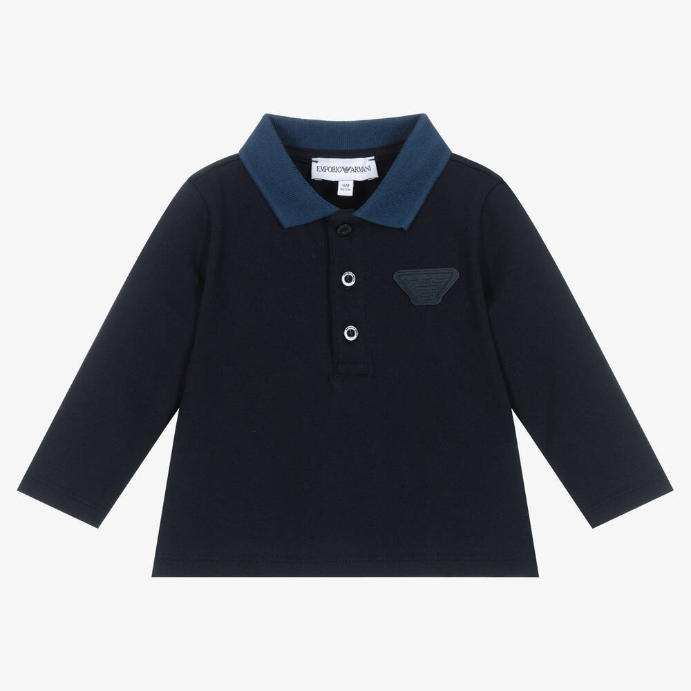 Emporio Armani - Синяя рубашка поло из хлопка для мальчиков | Childrensalon