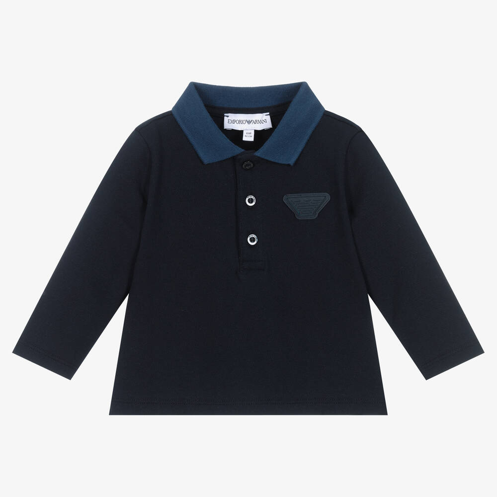 Emporio Armani - Boys Blue Cotton Polo Shirt | Childrensalon