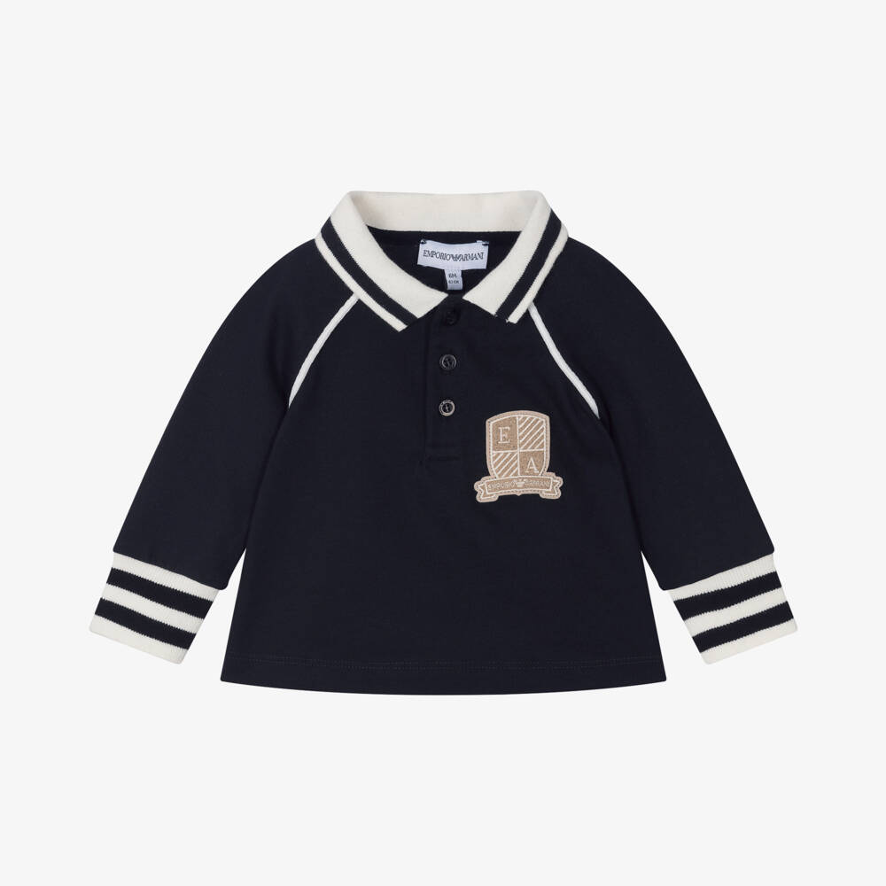 Emporio Armani-Boys Blue Cotton Polo Top | Childrensalon Outlet