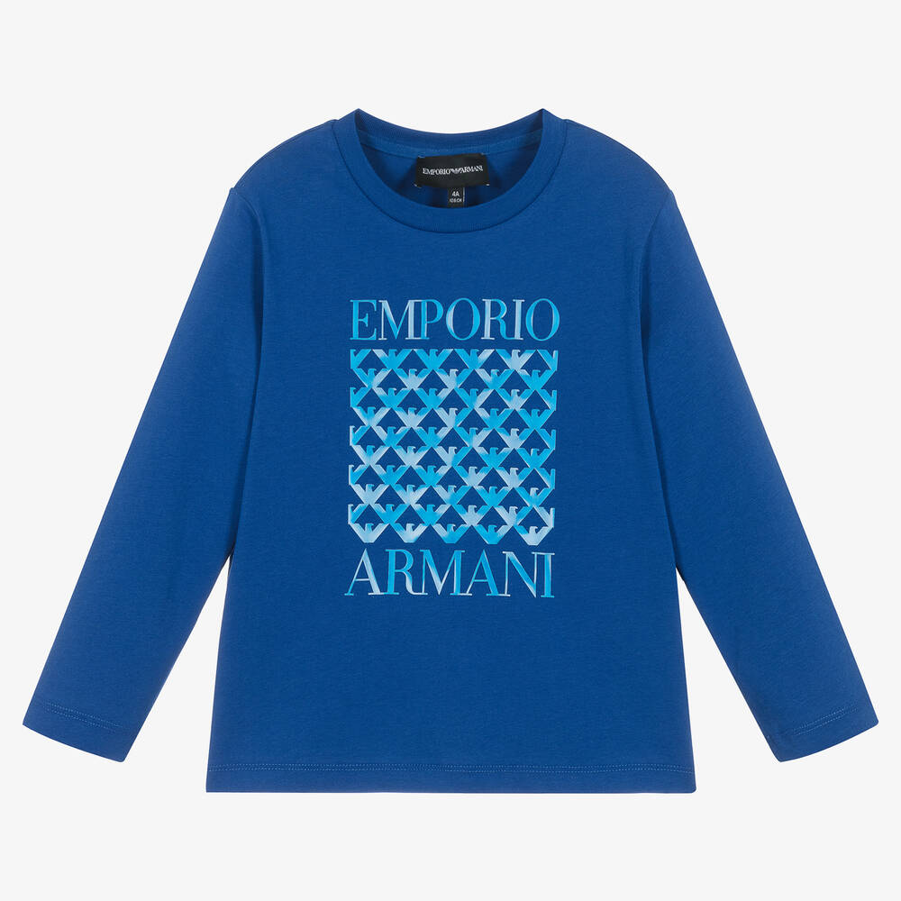 Emporio Armani - توب قطن جيرسي لون أزرق للأولاد | Childrensalon