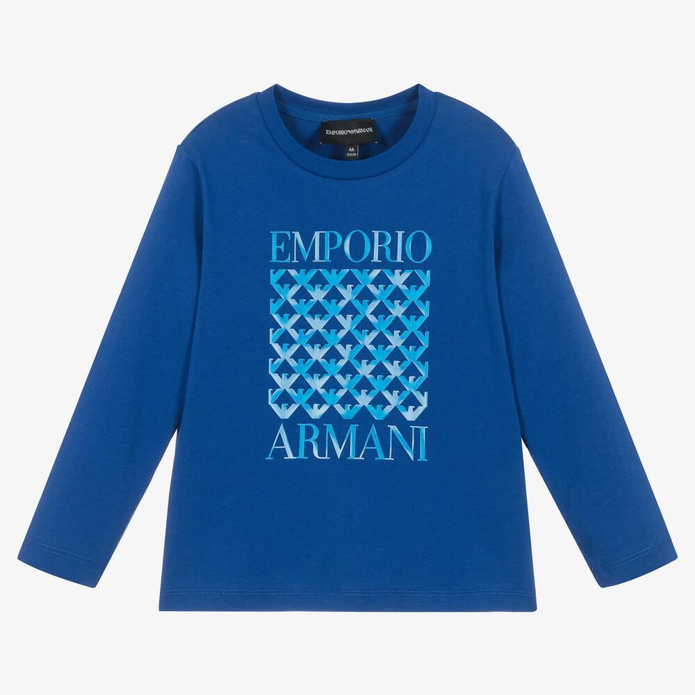 Emporio Armani-Boys Blue Cotton Reflective Top | Childrensalon Outlet