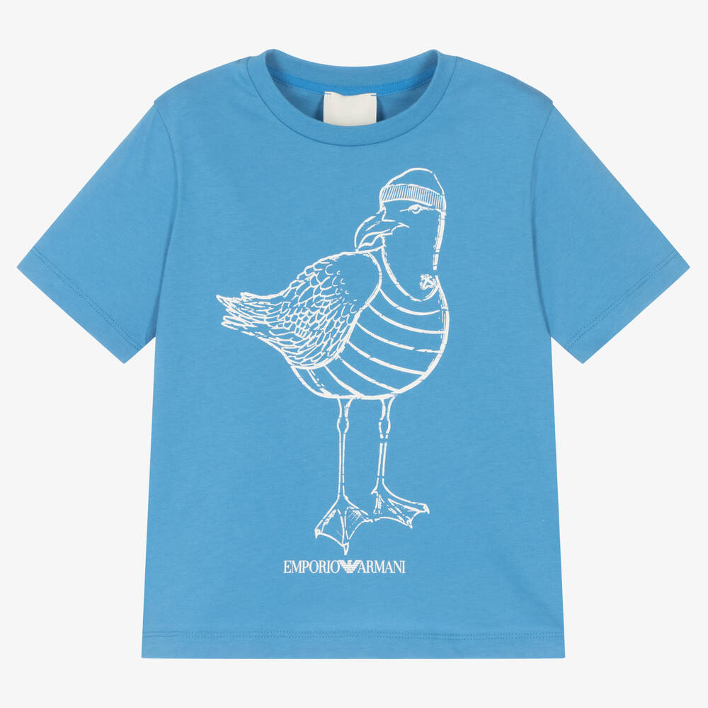 Emporio Armani - Blaues Möwen-Baumwoll-T-Shirt | Childrensalon