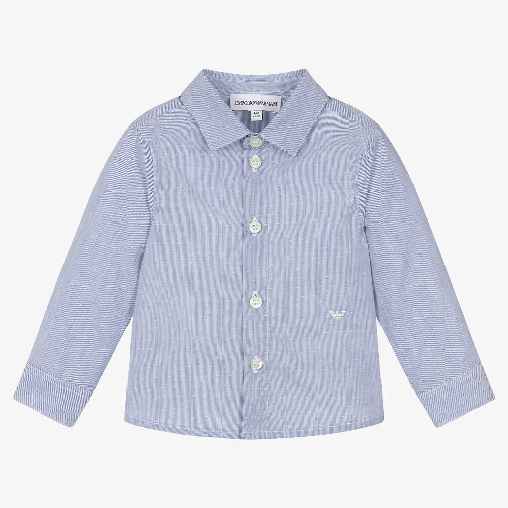 Emporio Armani - Boys Blue Cotton Shirt | Childrensalon