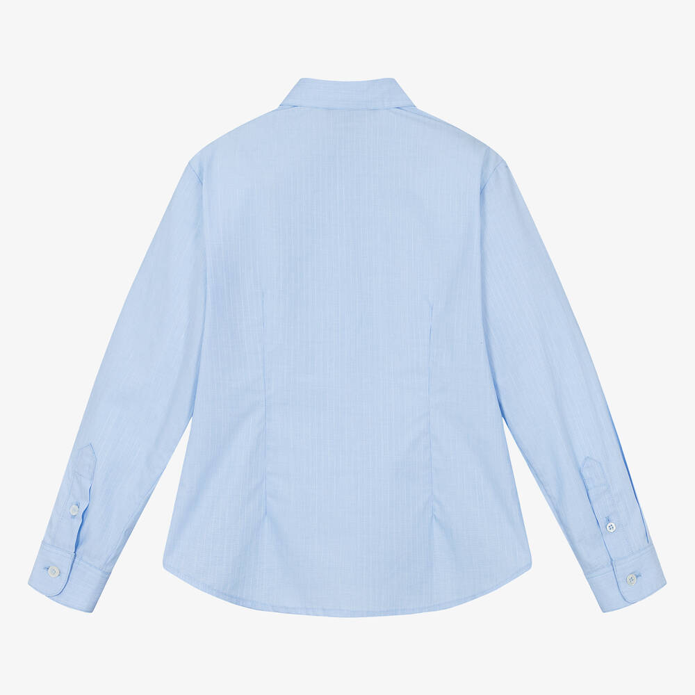 Emporio Armani-Boys Blue Cotton Striped Shirt | Childrensalon Outlet