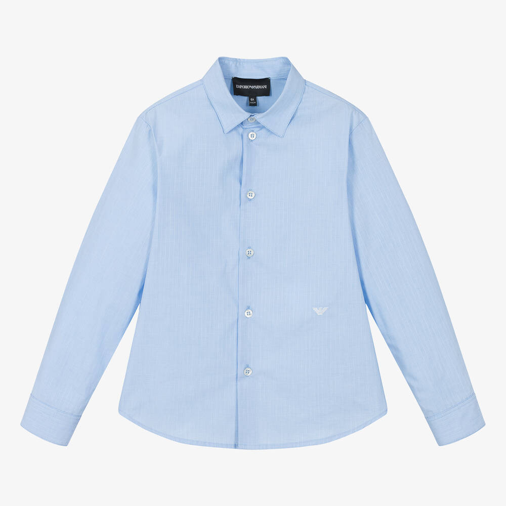 Emporio Armani-Хлопковая рубашка в голубую полоску для мальчиков | Childrensalon Outlet
