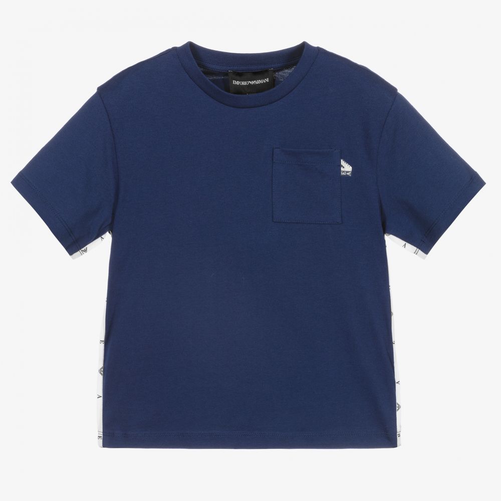 Emporio Armani - Синяя хлопковая футболка для мальчиков | Childrensalon