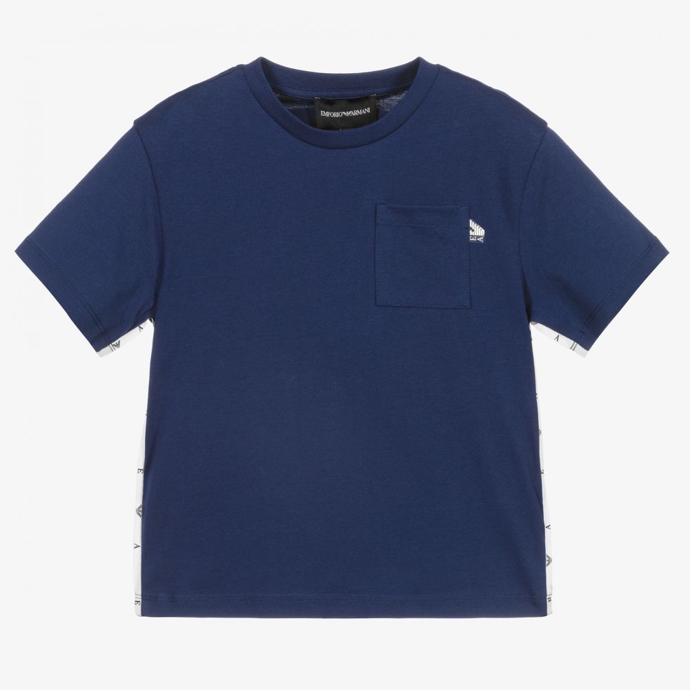 Emporio Armani-Синяя хлопковая футболка для мальчиков | Childrensalon Outlet