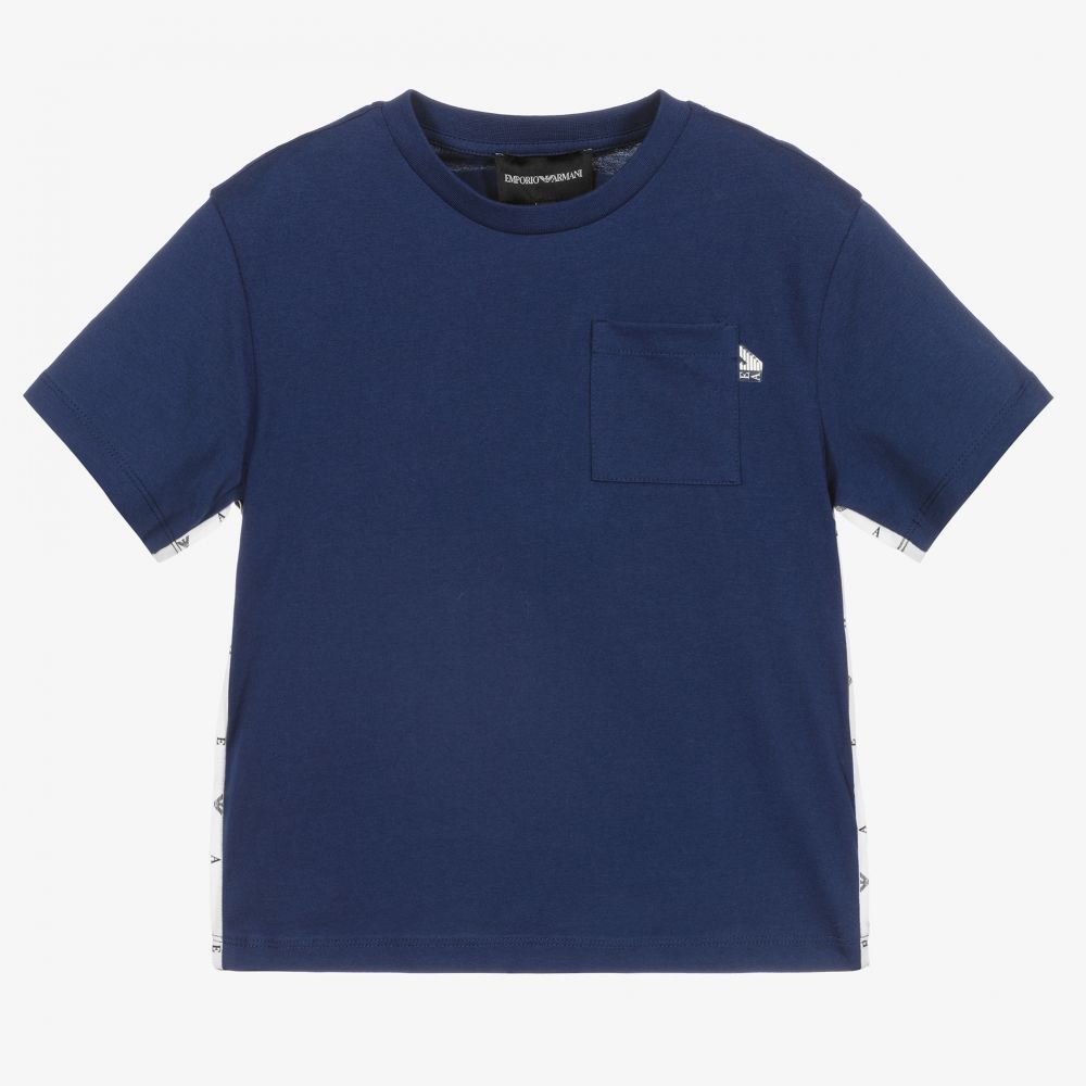 Emporio Armani - Boys Blue Cotton T-Shirt | Childrensalon