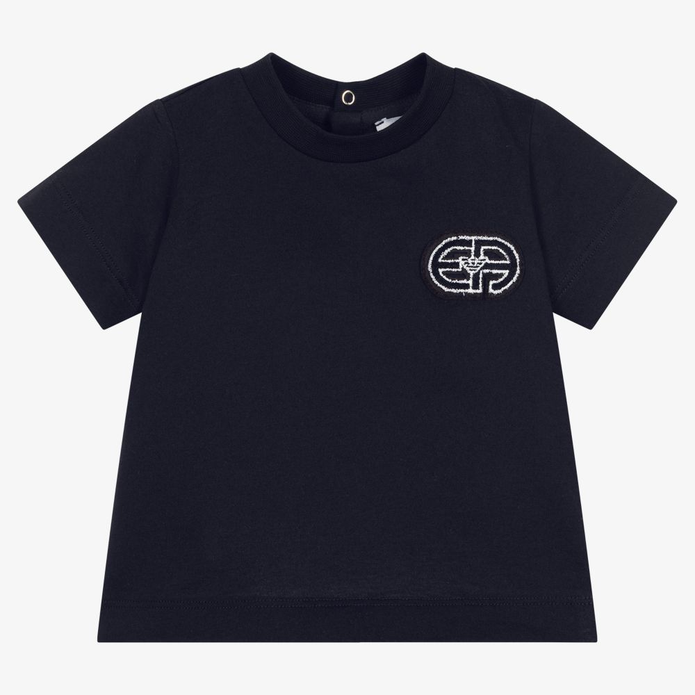 Emporio Armani - Boys Blue Cotton T-Shirt | Childrensalon