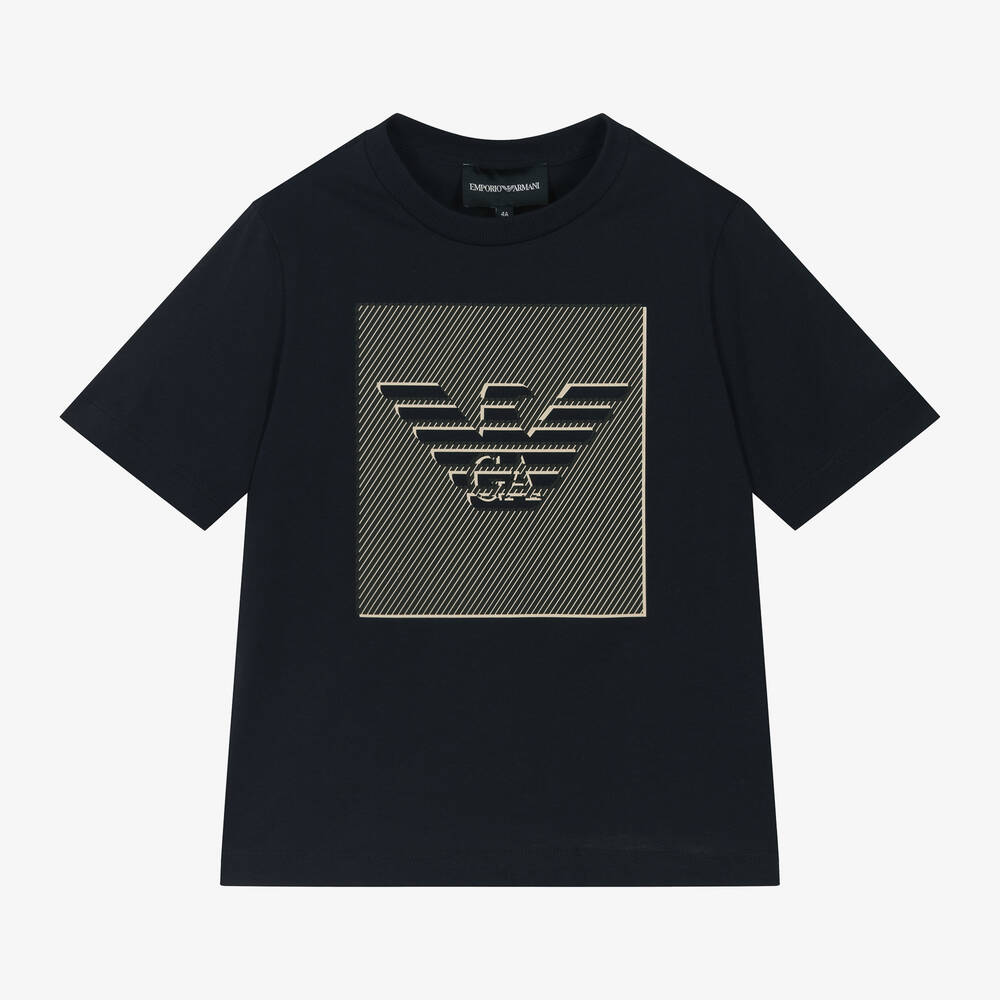 Emporio Armani-Boys Blue Cotton T-Shirt | Childrensalon Outlet