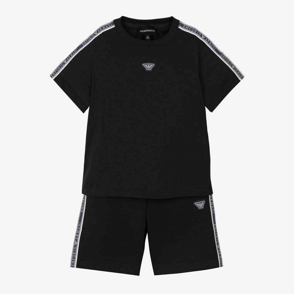 Emporio Armani-طقم شورت قطن جيرسي لون كحلي للأولاد | Childrensalon Outlet