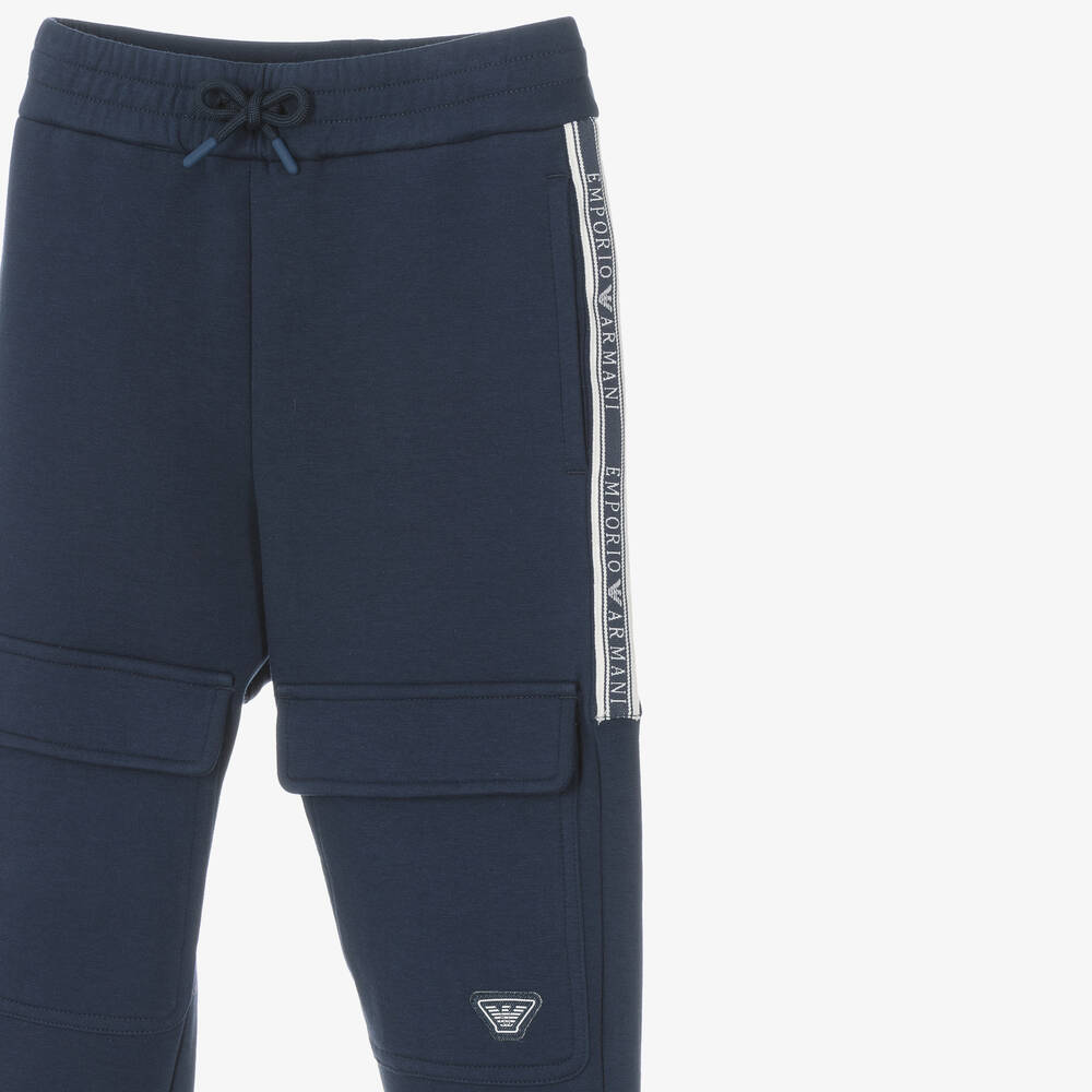 Emporio Armani Boys Blue Cotton Taped Joggers