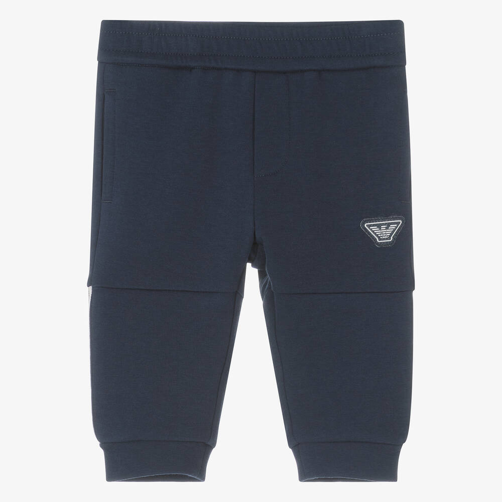 Emporio Armani-Boys Blue Cotton Taped Joggers | Childrensalon Outlet
