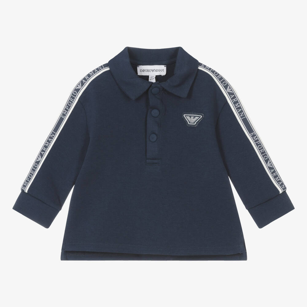 Emporio Armani-Boys Blue Cotton Taped Polo Shirt | Childrensalon Outlet