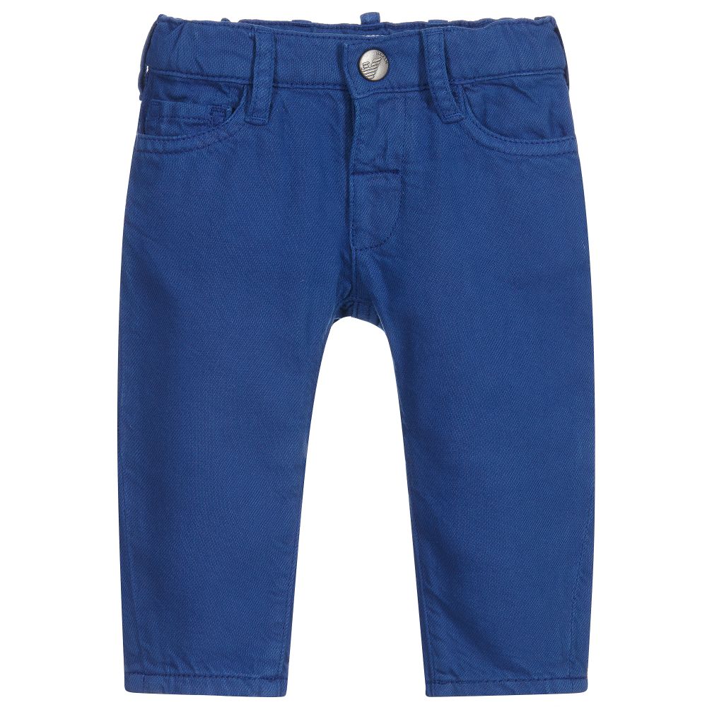 Emporio Armani - Boys Blue Cotton Trousers | Childrensalon