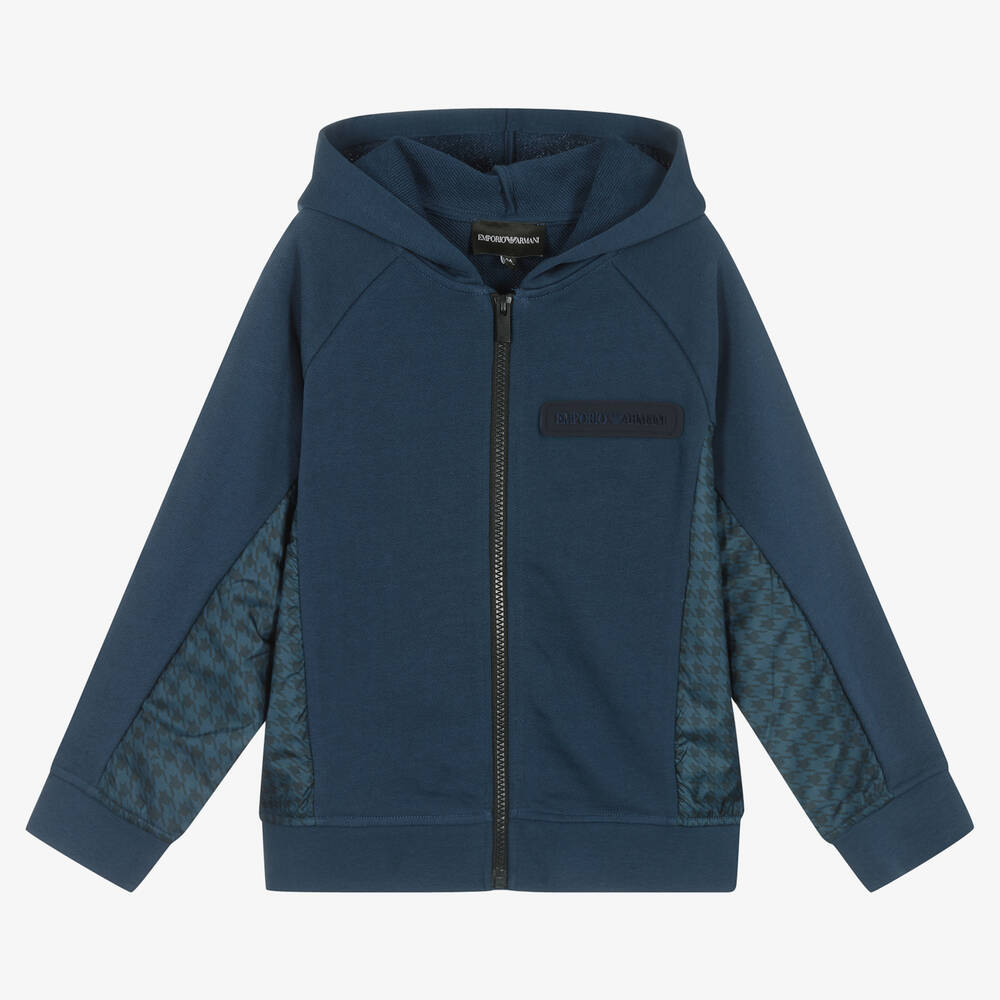 Emporio Armani Boys Blue Cotton Zip Up Hoodie Childrensalon Outlet